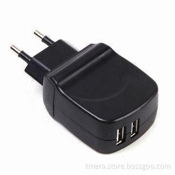 Mobile Phone Charger with Dual USB and Exchangeable Plugs, 5V DC Output Voltage, 2A Current Output